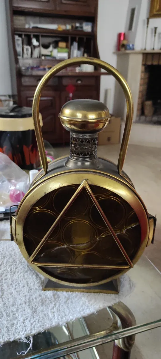 Lámpara de mesa antigua metal y cristal