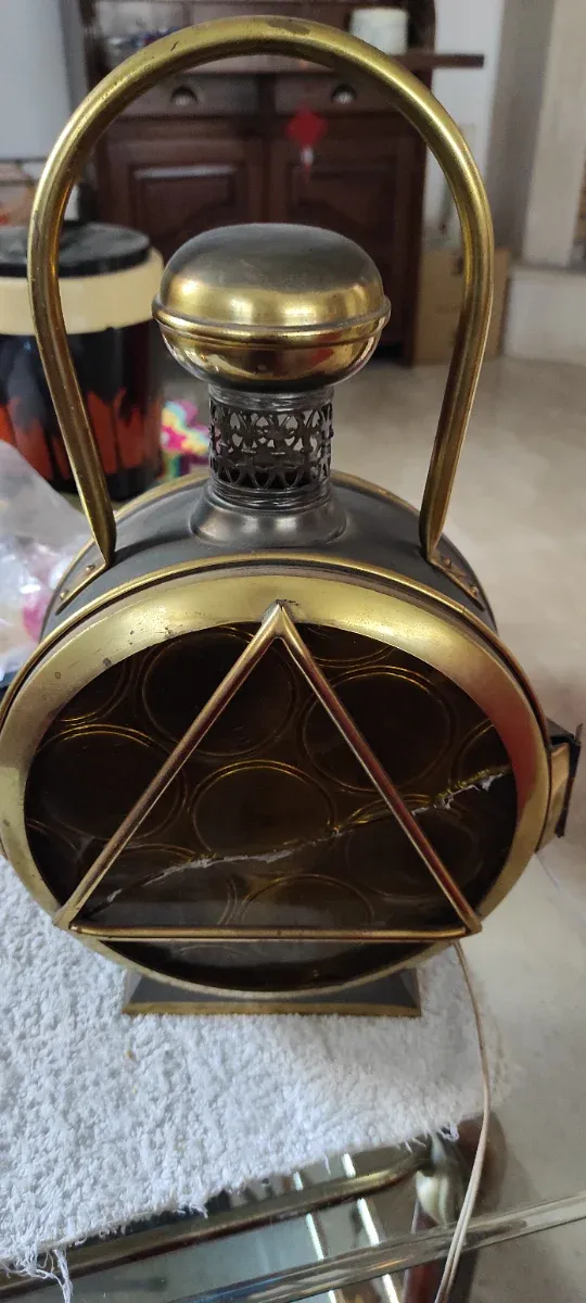 Lámpara de mesa antigua metal y cristal