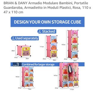 Armadio Modulare Bambini Rosa 110x47x110