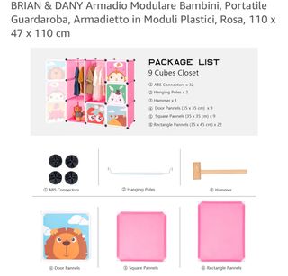 Armadio Modulare Bambini Rosa 110x47x110