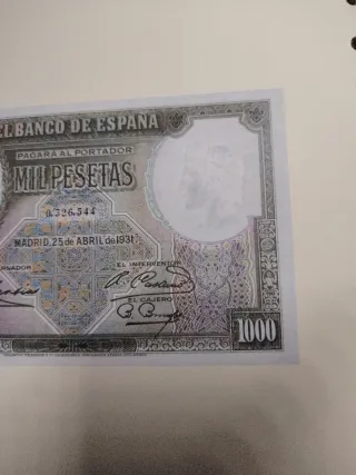 Facsímil 1000 pesetas 1931 El Banco de España