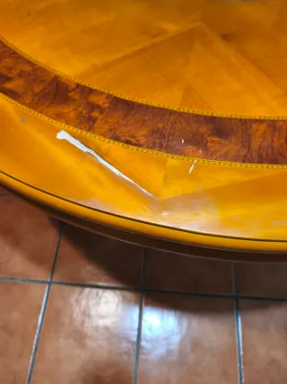 Mesa redonda antigua madera y cristal