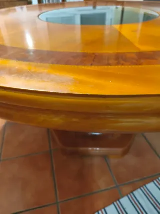 Mesa redonda antigua madera y cristal