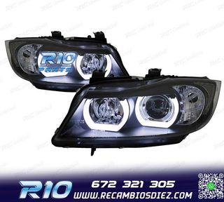 FAROS BMW E90 E91 05-08 XENON OJOS ANGEL U LED 3D FONDO NEGR