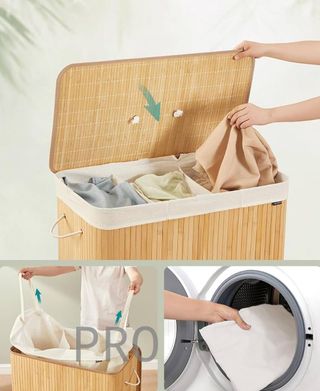 Cesto di biancheria con coperchio e 3 scomparti