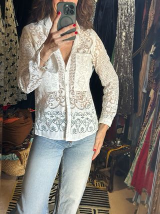 Blusa Zara encaje blanca