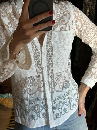 Blusa Zara encaje blanca
