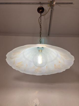Lampadario metallo/vetro D.50 decoro foglia