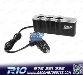 ADAPTADOR MECHERO COCHE 12V 3 ENTRADAS + USB