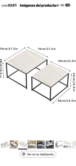 Juego 2 Mesas Centro Mármol Negro/Blanco
