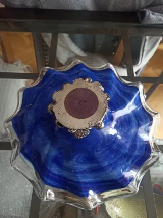 Frutero de cristal azul y blanco