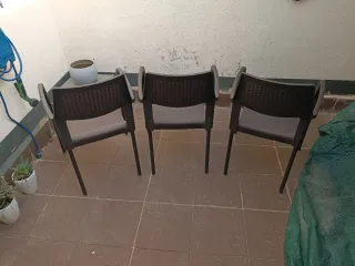 Juego de 3 Sillas de Jardín Marrones