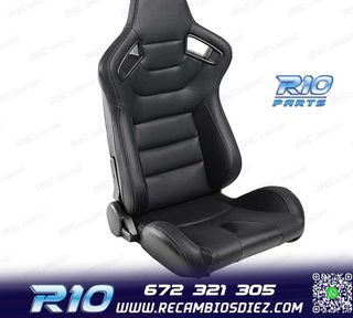 KIT ASIENTO DEPORTIVO SEMI BAQUET ESTILO RS CUERO NEGRO