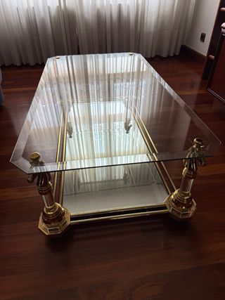 Mesa de centro cristal y espejo dorada