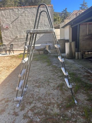 Escalera Piscina 140cm Gris/Blanco