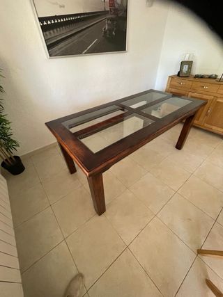 Mesa de comedor madera y cristal