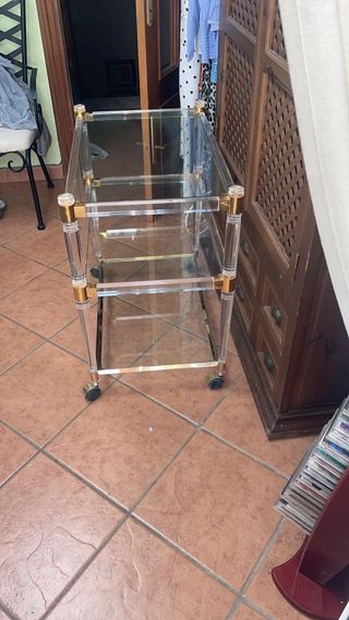 Carrito Auxiliar Cristal y Metal Dorado