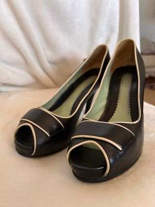 Sportmax tacones piel negro/crema talla 40