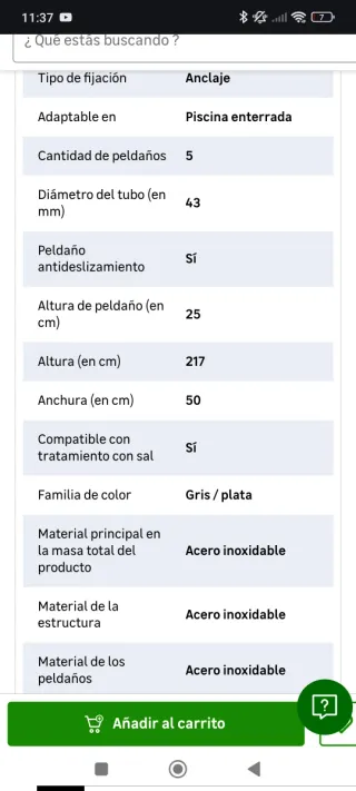 Escalera para piscina de metal 5 peldaños