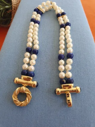 Pulsera Perlas y Lapislázuli Oro 18kl