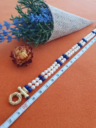 Pulsera Perlas y Lapislázuli Oro 18kl