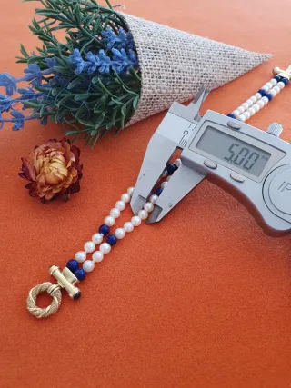 Pulsera Perlas y Lapislázuli Oro 18kl
