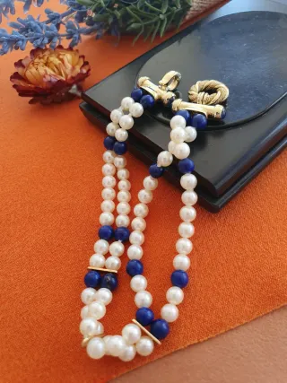 Pulsera Perlas y Lapislázuli Oro 18kl