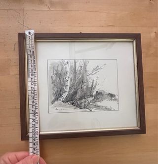 Coppia quadri china e acquerello paesaggio vintage