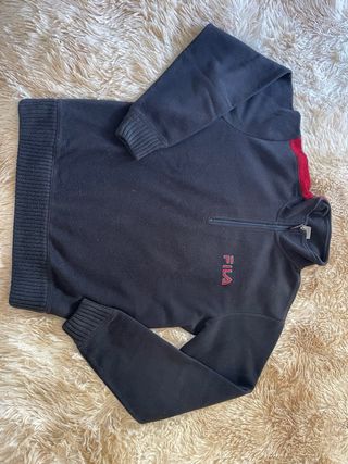 Sudadera Fila Negra y Roja Media Cremallera
