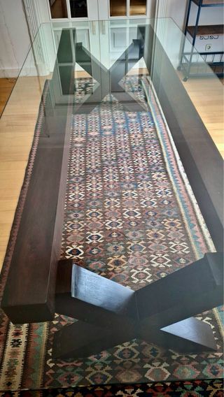 Mesa Comedor Diseño Cristal y Madera Oscura