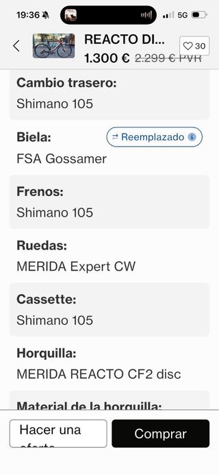 Bicicleta carretera Merida Reacto Negra y Azul
