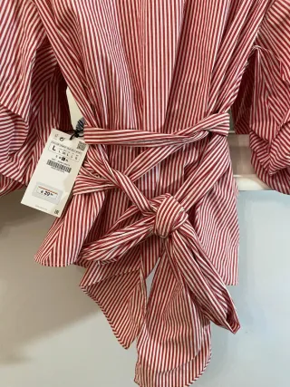 Camisa cruzada rayas roja y blanca Talla L