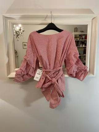 Camisa cruzada rayas roja y blanca Talla L