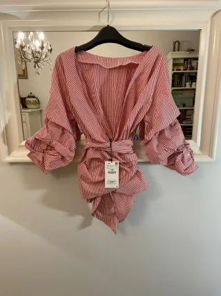 Camisa cruzada rayas roja y blanca Talla L