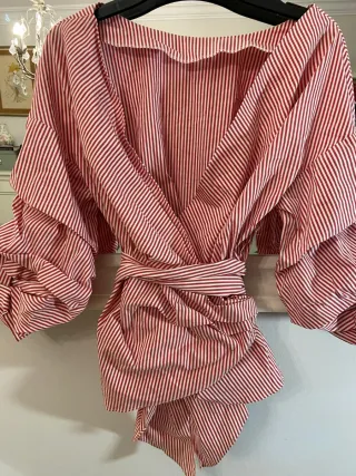 Camisa cruzada rayas roja y blanca Talla L