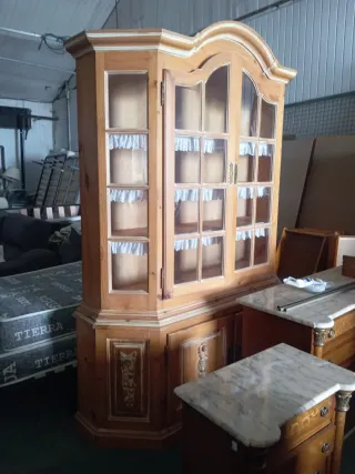 Juego comedor madera y tela