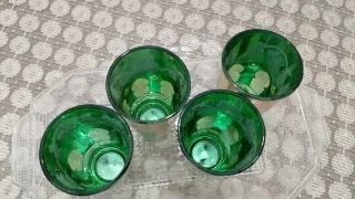 Set 4 Vasos Vidrio Tradicionales Oro y Verde