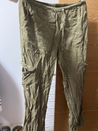 Pantalones de lino Zara verde