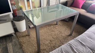 Mesa Comedor Cristal y Aluminio Gris