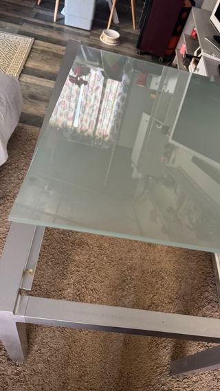 Mesa Comedor Cristal y Aluminio Gris