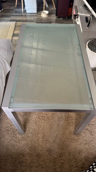 Mesa Comedor Cristal y Aluminio Gris