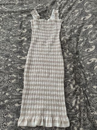 Vestido de cuadros beige y blanco