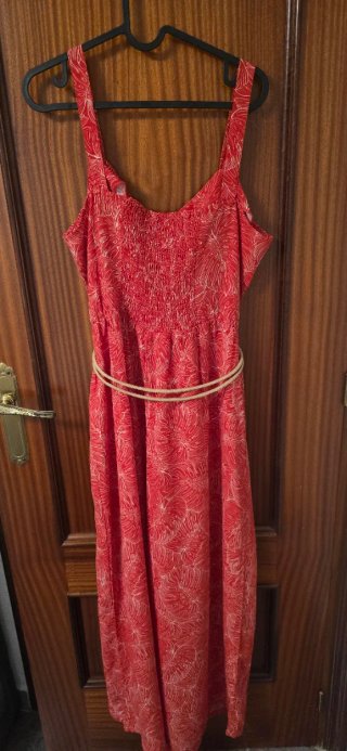 Mono Encuentro T42 Rojo Coral Flores ¡Impecable!