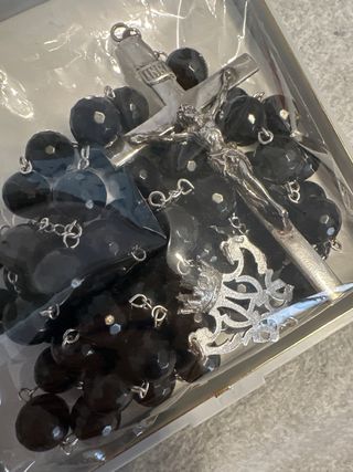 Rosario Azabache Plata Cruz Crucifijo