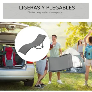 2 Tumbonas Plegables Aluminio Gris