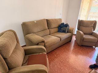Divano e 2 poltrone in tessuto beige