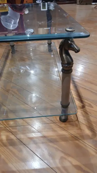 Mesa de centro cristal y metal dorado vintage