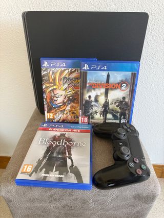 PS4 Slim Negra + 3 Juegos + Mando