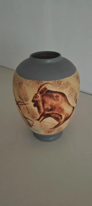 Jarrón decorativo beige y gris