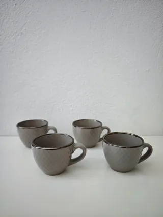 Conjunto 4 Chávenas Cerâmica Vintage Cinza